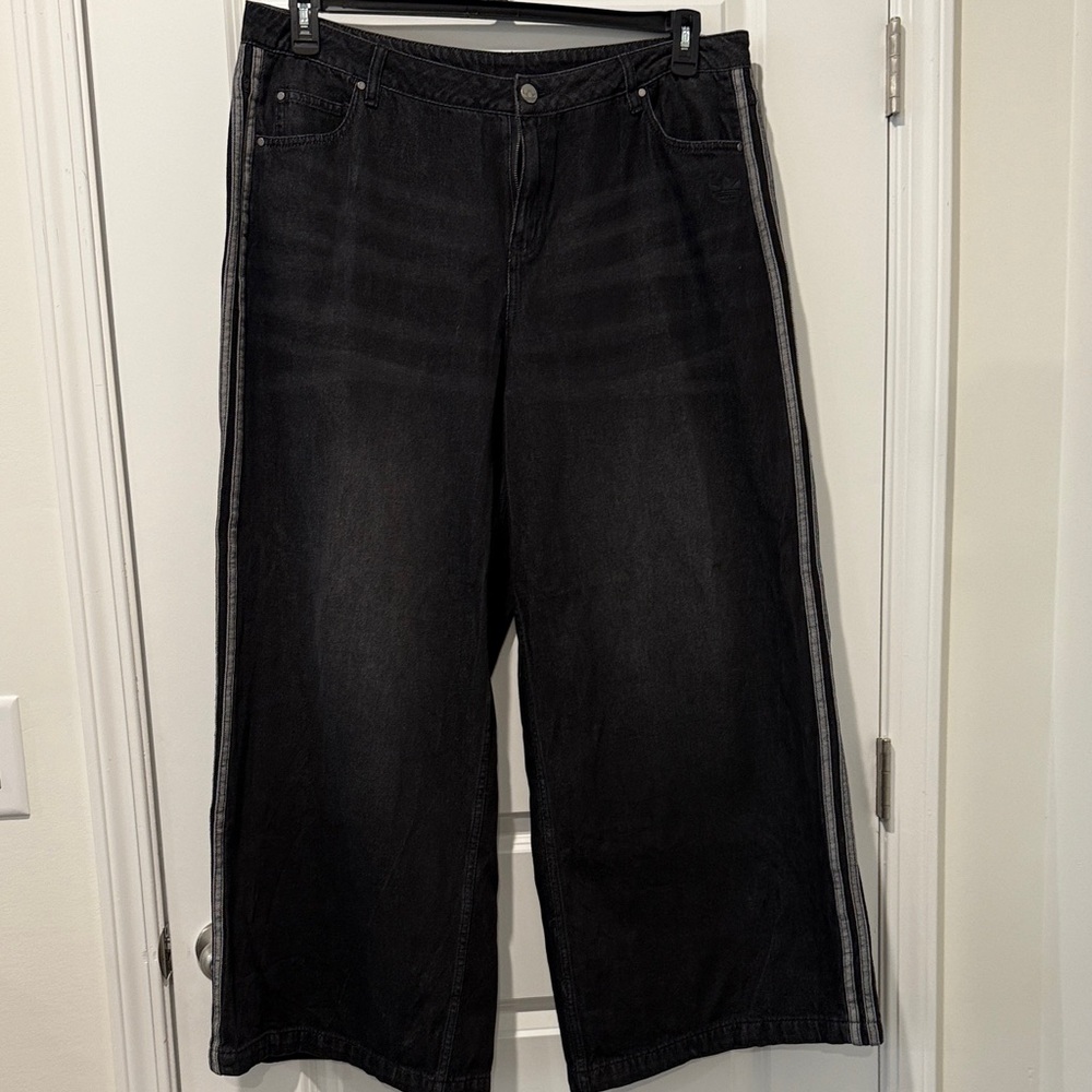 adidas Black Wide-Leg Jeans with Side Stripes